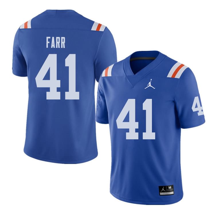 NCAA Florida Gators Ryan Farr Men's #41 Jordan Brand Alternate Royal Throwback Stitched Authentic College Football Jersey TLL8464MO